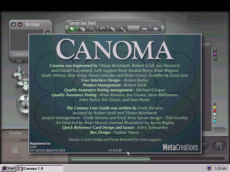 Canoma 1.0.0.25 - About